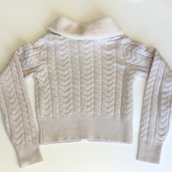 Pink Rose cropped cableknit cardigan with faux fur collar. Magi stone Small. NWT - Picture 3 of 7